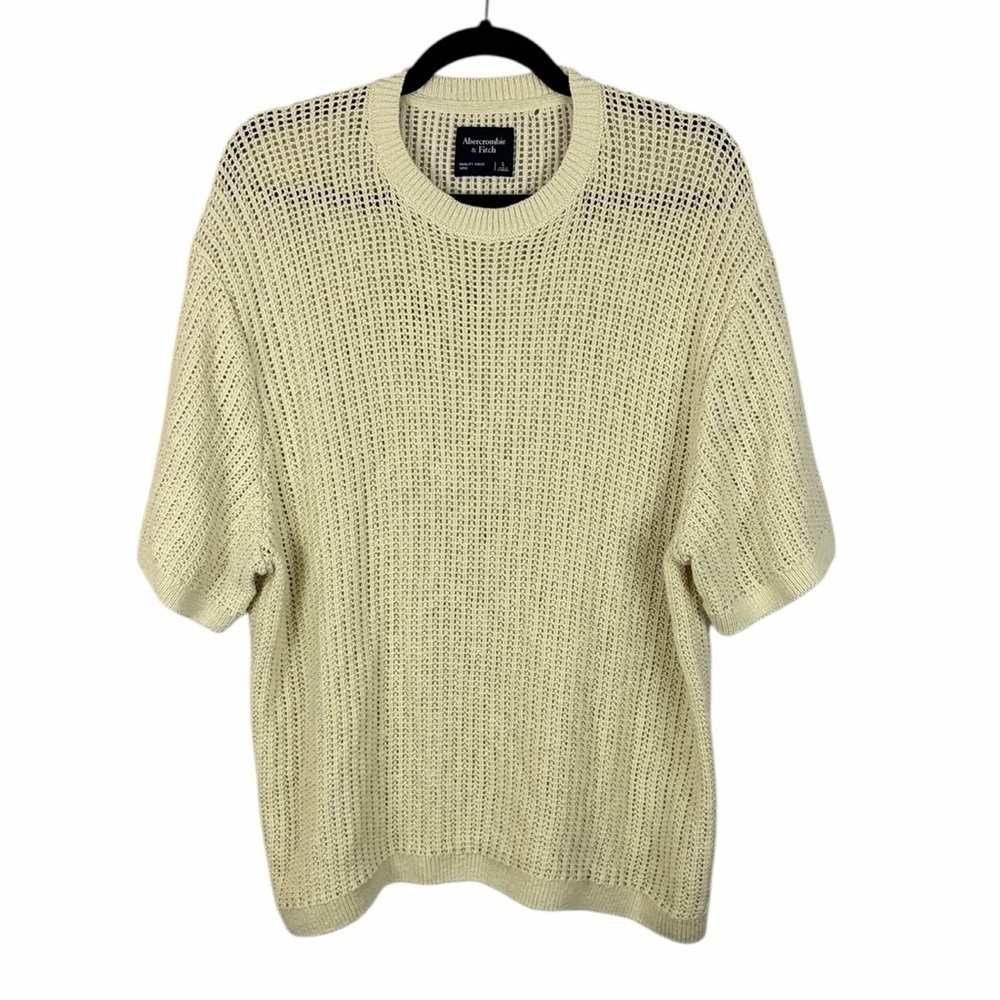 Abercrombie & Fitch Cream Open Knit Sweater Top Large Short Sleeve Neutral